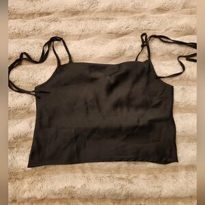 EUC Elegant Black Women's Cropped Camisole Top Adjustable Spaghetti Tie Straps S